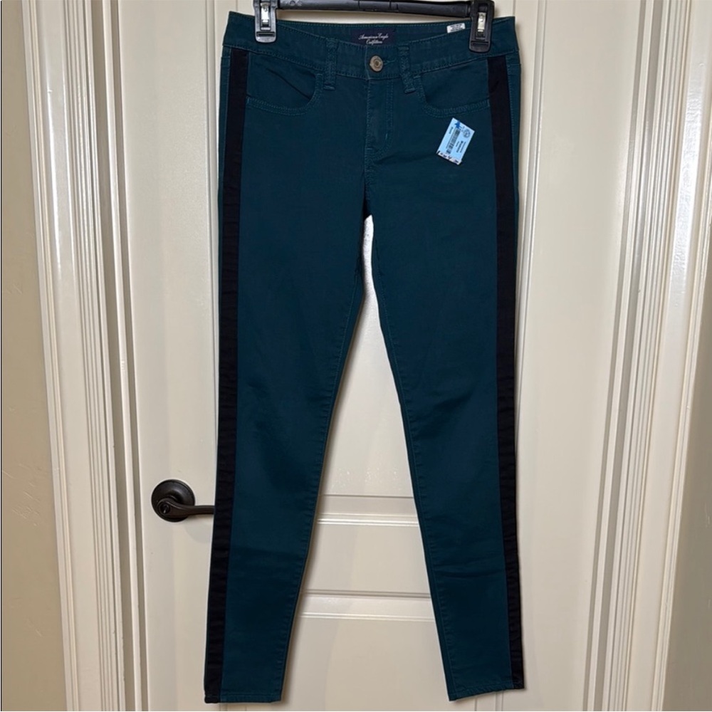 American Eagle 🦅 Super Stretch Jeggings Green Black Stripe